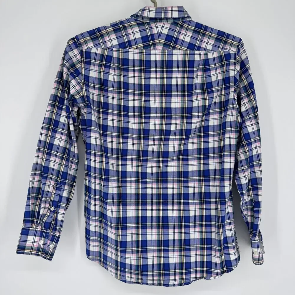 Charles Tyrwhitt Shirt Mens Medium‎ Blue Plaid Button Up Weekend Slim Fit Casual